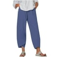 thumbnail image 2 of SELONE Pull on Dress Pants for Women Plus Size Mid Waist Lounge Pants Cropped Trouser Pants Loose Casual Beach Pants Solid Soft Straight Leg Lightweight Comfy Blue XL Breathable Summer Clothes, 2 of 5