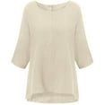 thumbnail image 3 of CHOK Soldes d'Hiver! Hauts pour Femmes Grande Taille Manches 3/4 Col Rond Volant Décontracté T-Shirts Amples Unis Été Automne Tunique Basique Chandail Blouses T-Shirts, 3 of 4