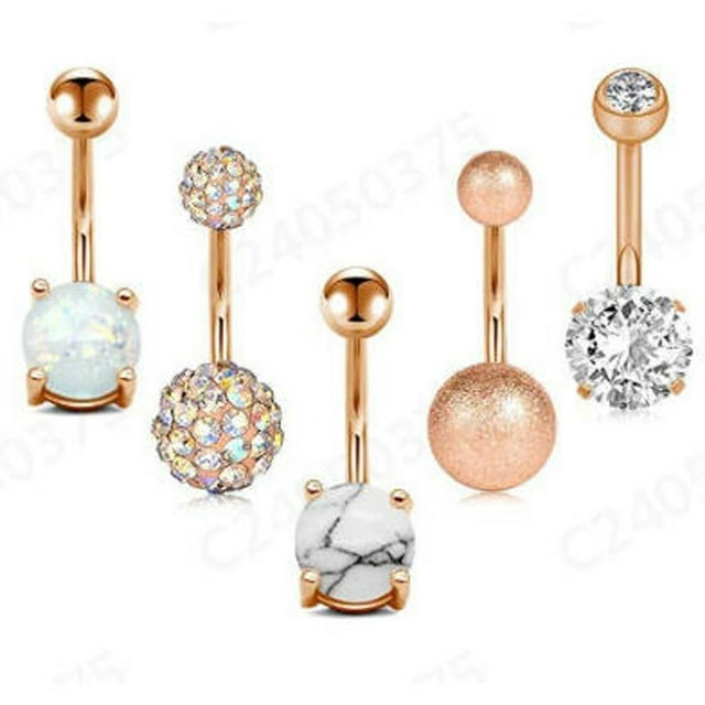 Wdhugt Exquisite Short Style Navel Ring Set 5 Piece Combination Stainless Steel Material Multicolor Auspicious Turquoise Design Belly Button Piercing For Body Jewelry And Gift Ideas