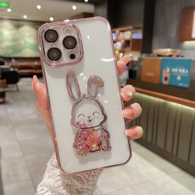 Funda de arena movediza de oso de dibujos animados para iPhone 11, 12, 13, 14, 15 Pro Max, 7, 8 Plus, XR, X, Xs Max, película protectora de lente, cubierta transparente a prueba de golpes