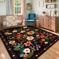 thumbnail image 2 of KoshiMe 5'x7' Floral Area Rug, Machine Washable Non-Slip Soft Low Pile Stain-Resistant Boho Flower Indoor Rug for Living Room Bedroom Dining Room, Black, 2 of 9