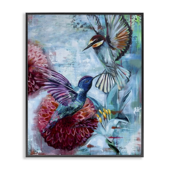 Stupell Industries Eclectic Hummingbirds & Dahlias Black Framed Giclee Art, 24 x 30, by Linda McClure