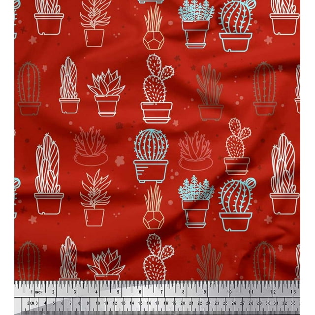 Soimoi Cotton Poplin Fabric Cactus Tree Fabric Prints by Yard 42 Inch Wide