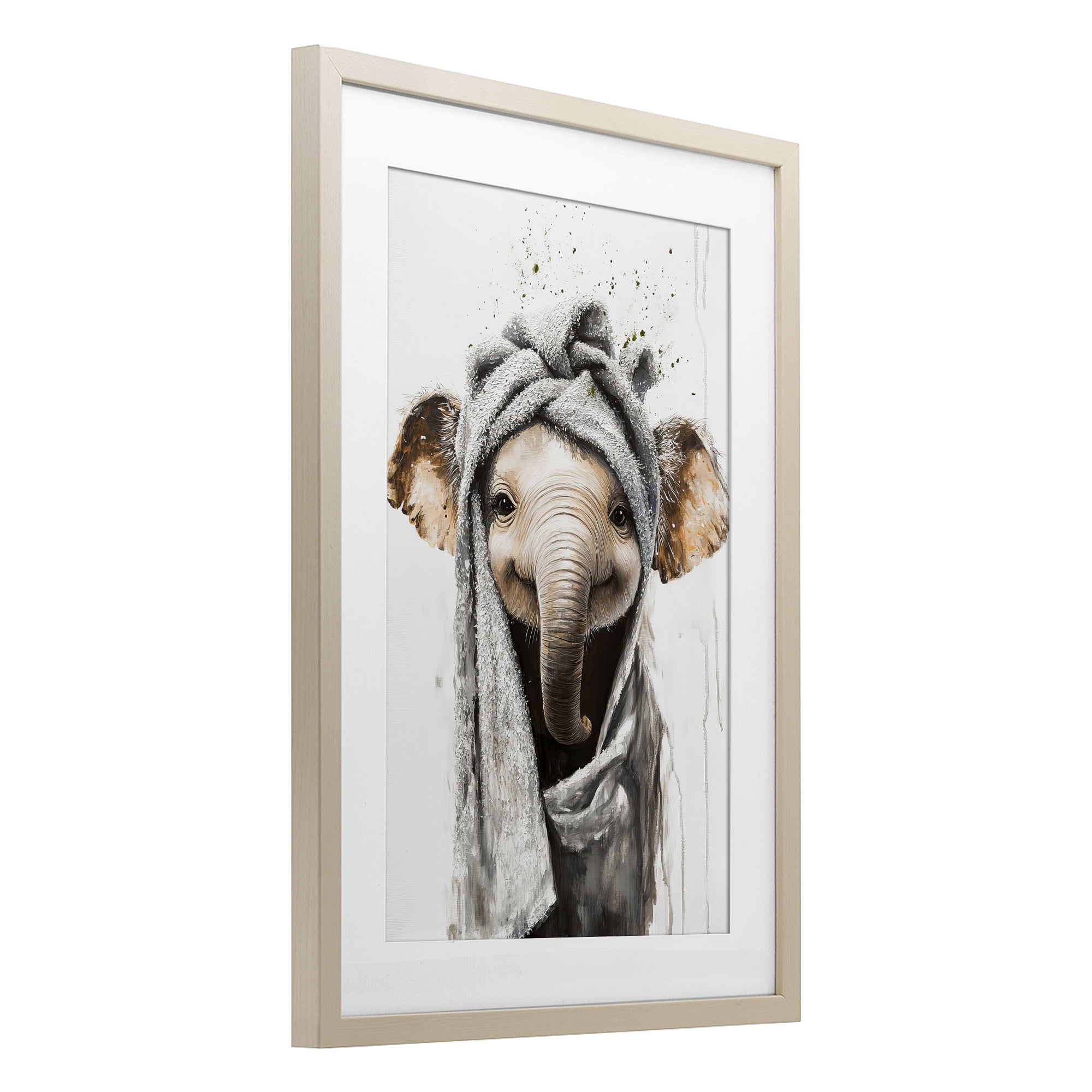 Stupell Industries Squeaky Clean Elephant Birch Framed Print Under Glass, design by Tina LeCour