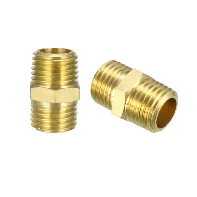 Conector de tubería de latón, niple hexagonal, 1/4" NPT x 1/4" NPT macho, 2 piezas