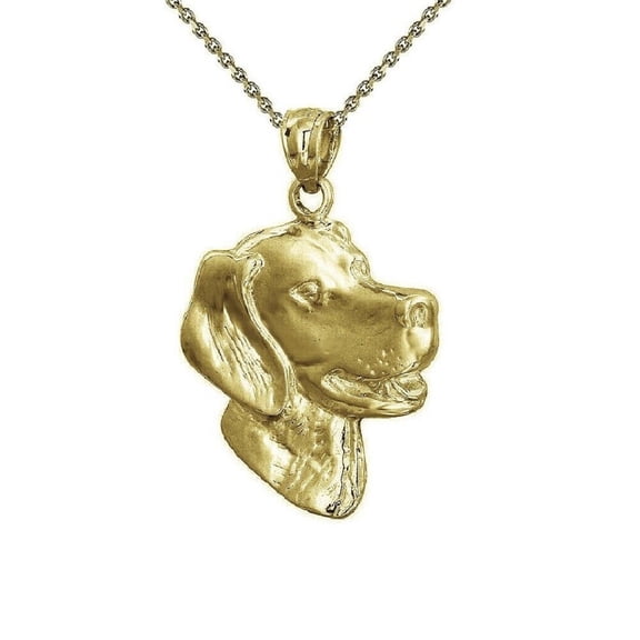925 Sterling Silver Yellow Gold Plated 1mm Cable Chain Necklace w/ Labrador Dog Head Pendant Charm