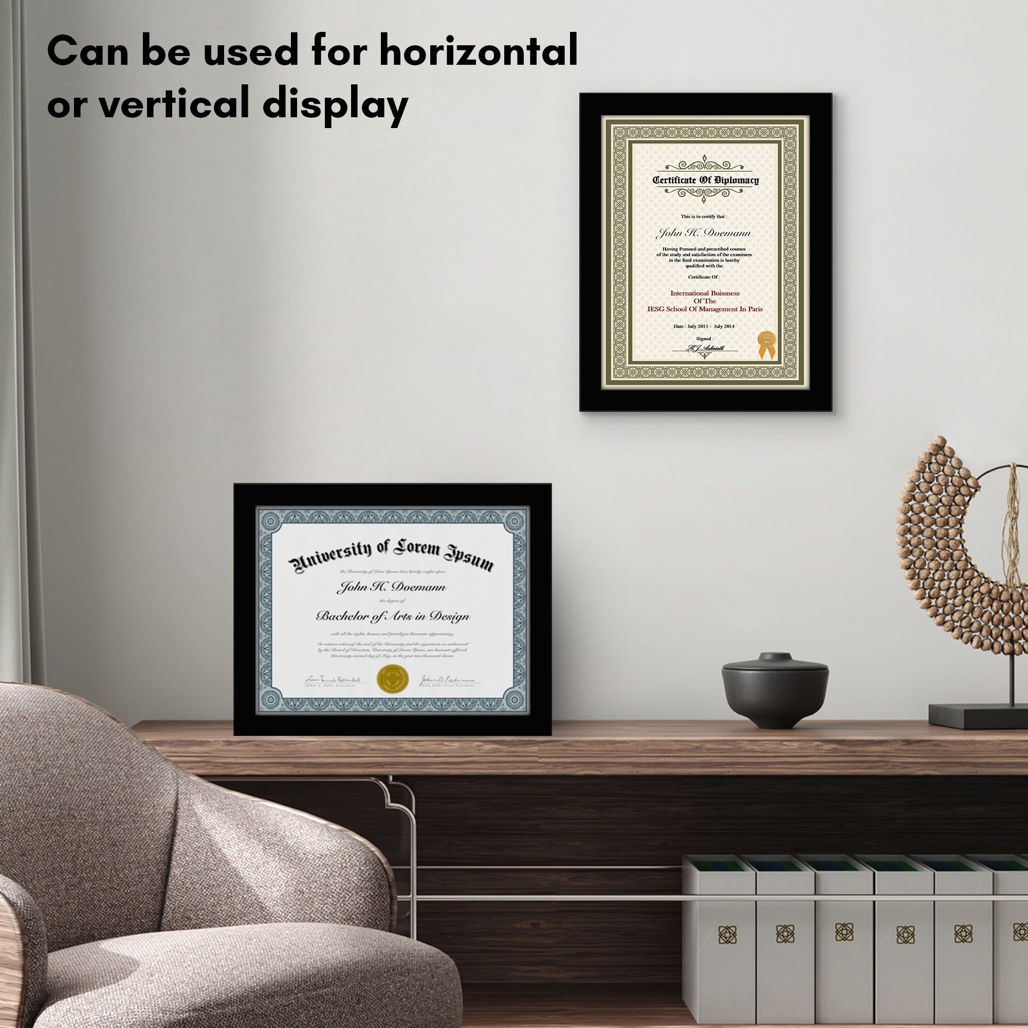 Americanflat 8.5x11 Diploma Frame with Shatter-Resistant Glass Document Frames Legacy Collection Wall - Black