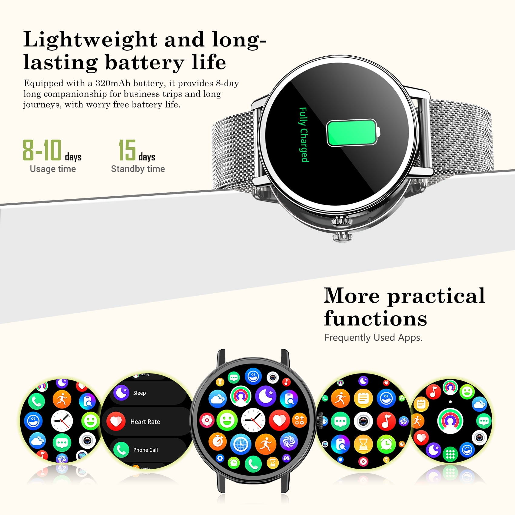 LUOMATE Smart Watch for Women Men, 1.85" Touchscreen with Bluetooth Calling, 100+ Sports Modes, IP68 Waterproof, Message Notifications, Includes 2 Bands, Compatible with iPhone & Android (Sliver)