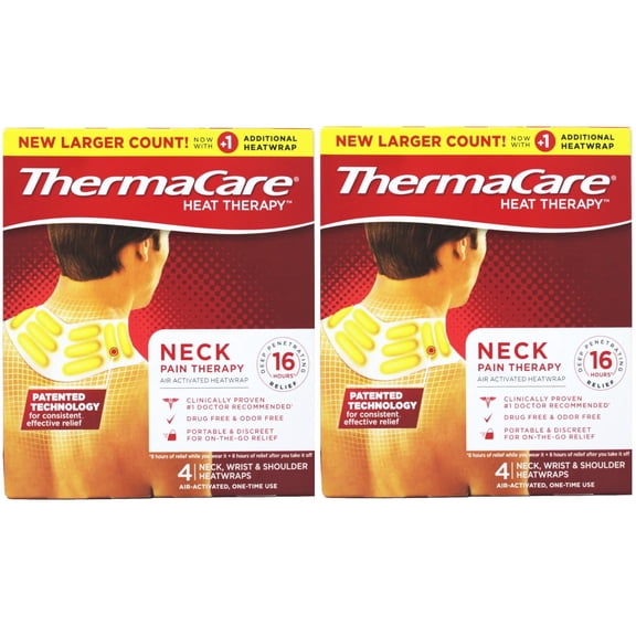 ThermaCare Heat Therapy Neck Pain Therapy HeatWraps 4 Count Air Activated (Pack of 2)