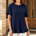 thumbnail image 2 of Kukoosong Women's Ruffle Short Sleeve T-Shirts, Summer Relaxed Curved Crew Neck Tops, Casual Double Ruffle Hem Crinkled Solid Plain Tee Tops for Office Vacation, 2 of 5