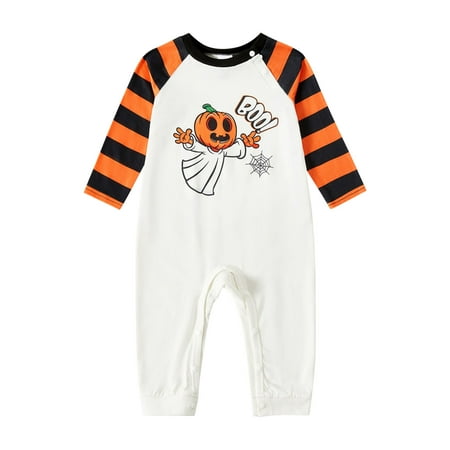 

BEBUTTON Family Matching Halloween Pajamas Set Pumpkin Stripe Funny Long Sleeve Crewneck Loungewear Holiday Sleepwear for Baby Adults and Kids PJS Set Baby 6 Months