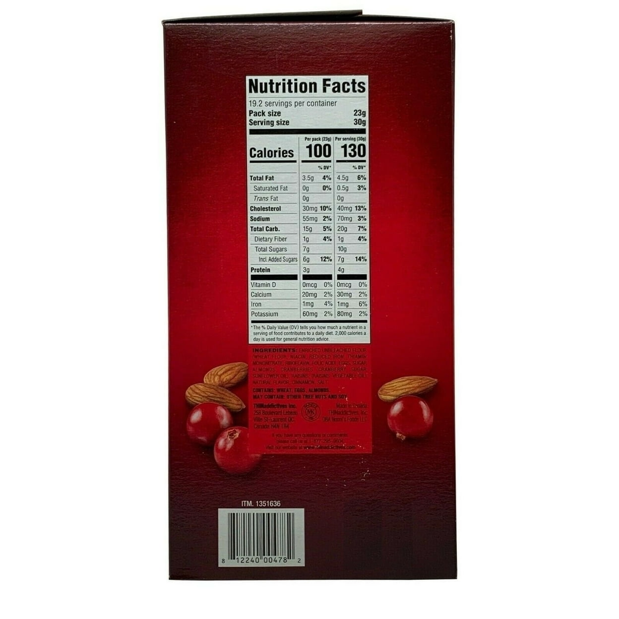 Thin Addictives Cranberry Almond Thin Cookies 20.3 Ounce (75 Count Total)
