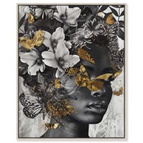 Hidden Golden Butterflies Gold Fashion Glam Canvas Wall Art by Art Remedy, Silver Floater Frame, 36"x45"