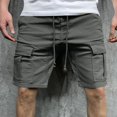 thumbnail image 4 of RYDCOT Mens Cotton Linen Shorts Casual Elastic Waist Drawstring Lightweight Summer Beach Cargo Shorts Dark Gray, 4 of 7