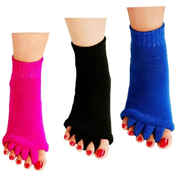 Toe Separator Socks, 3 Pairs Foot Alignment Socks Yoga GYM Massage Toeless  Socks Pain Relief Improves Circulation Stretchy for Women 