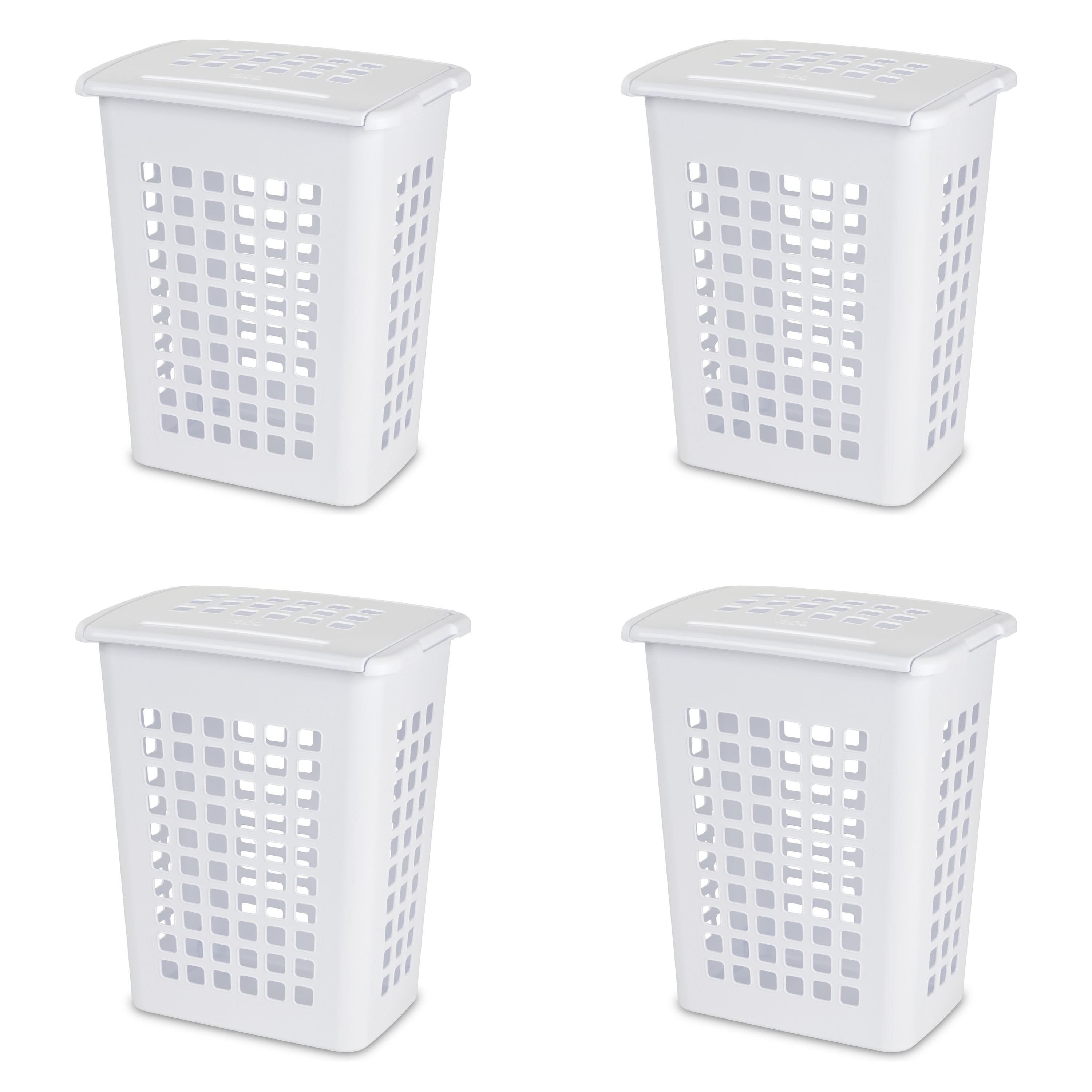 4 Pack Sterilite Plastic Wicker Weave Dirty Clothes Laundry Hamper Bin and Lid 