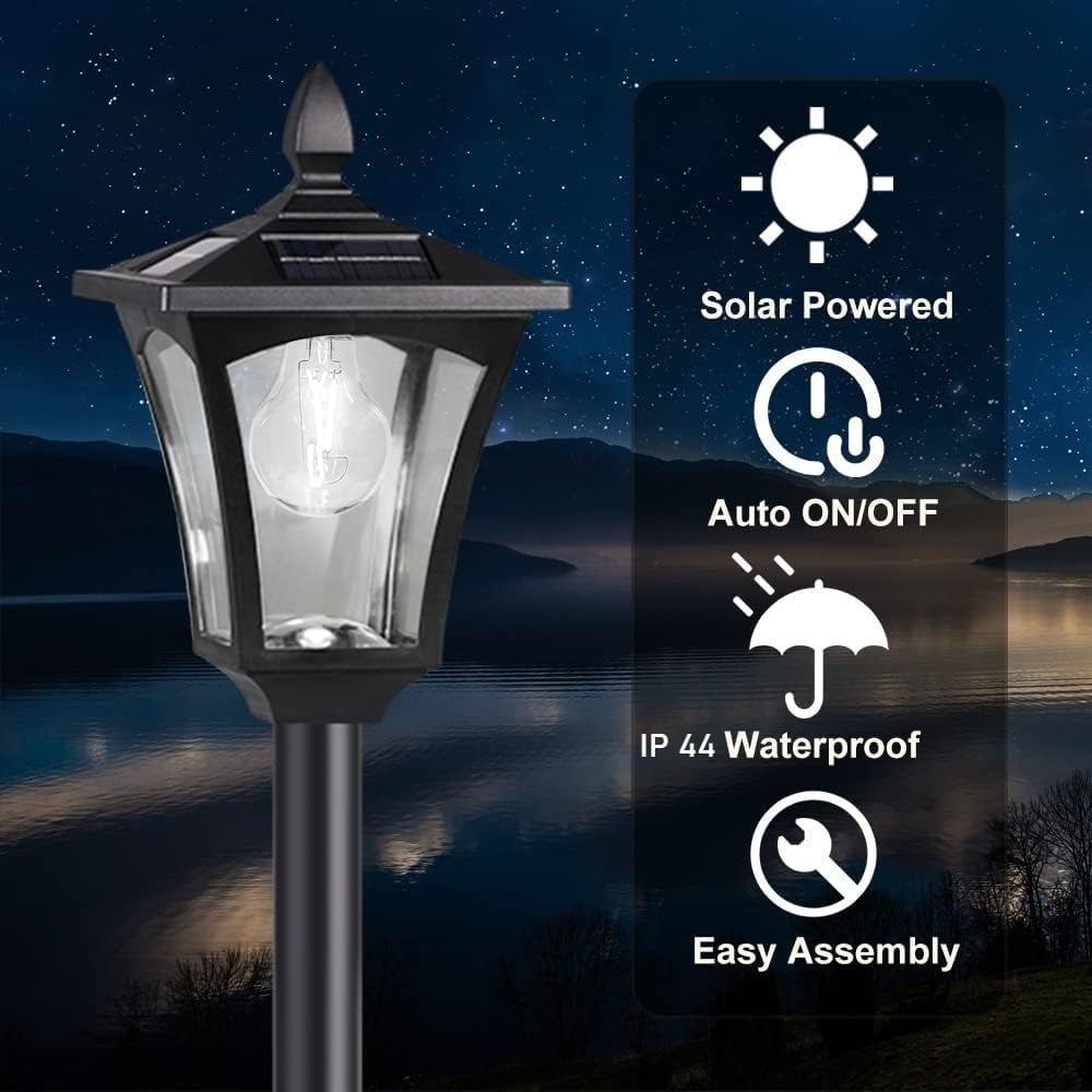 HOODINK Solar Lamp Post with Planter, IP 44 Waterproof Solar Garden Lights, 2000mah LED Planters Pots Outdoor for Pathway