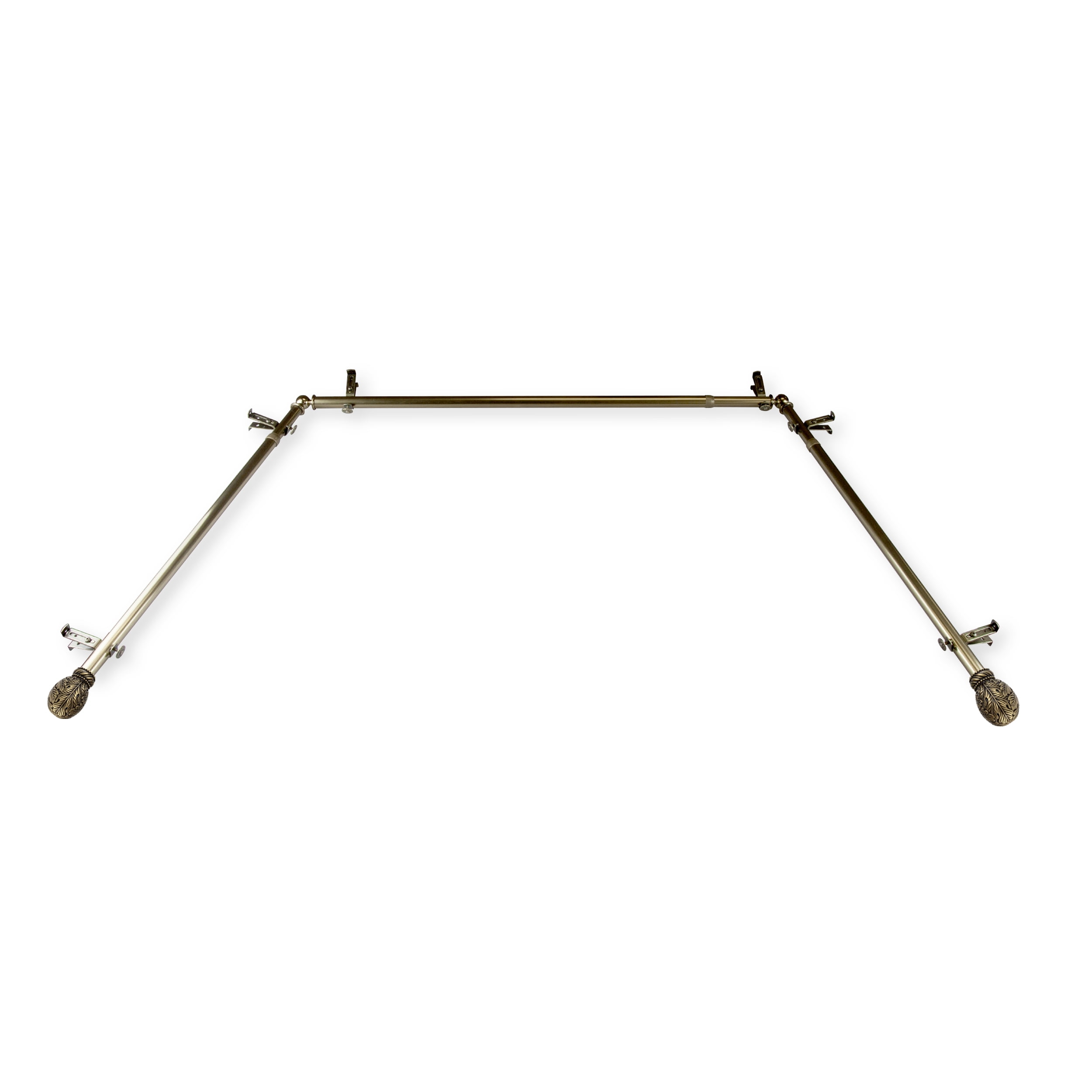 Rococo 13/16" Bay Window curtain rod 20"-36", 38"-72" - Antique Brass