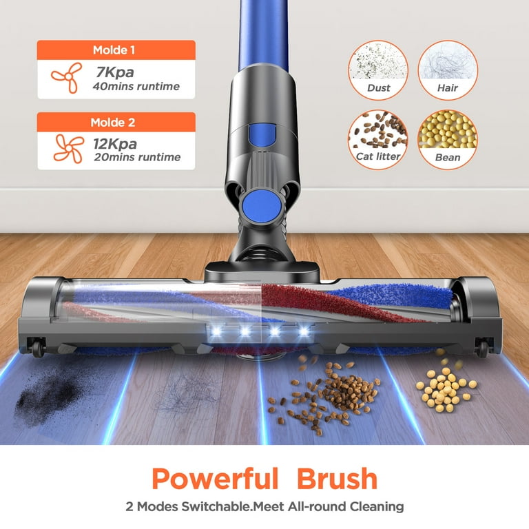 Bossdan Cordless Vacuum Lightweight Stick Vacuum Cleaner for Hardwood Floor Quiet Blue New Walmart