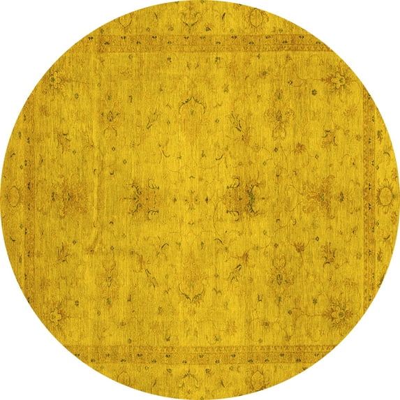 Ahgly Company Machine Washable Indoor Round Abstract Yellow Modern Area Rugs, 3' Round