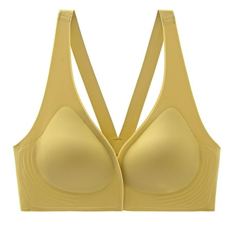 YHGFVOKJ Bras for Women Seamless Front Closure Push Up Jelly Strip Back Smoothing Sports Bra Enhances Cleavage Comfortable Underwear True Kind Bras for Women Wirefree Yellow XL