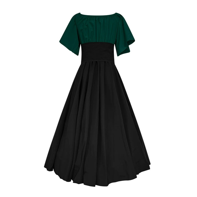Mrat Women's Plus Size Vintage Dress Flare Sleeve off Shoulder Medieval Retro Dresses with Corset Patchwork Ball Gown S-99 Black 3XL