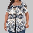 thumbnail image 2 of Feancey Plus Size Graphic Tees for Women Dressy Casual Floral Printed Tunic Tops Summer Short Sleeve Pleated Loose Blouses Multicolor 5XL, 2 of 5
