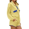 thumbnail image 3 of Long Sleeve Women 2 Pieces Sweatsuit Half Button Sweatshirt and Shorts Sets Outfit, 3 of 5