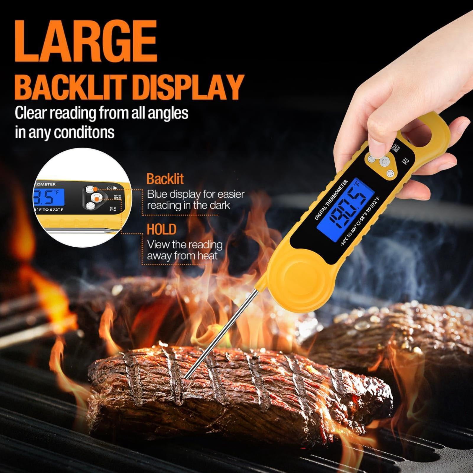Food Thermometer Yellow Digital Instant Read for Cooking Candy Deep Fry BBQ Grill