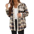 thumbnail image 2 of Baberdicy Women's Plaid Lapel Jacket, Casual Contrast Color Fleece Lined Fall Winter Coat , Plaid Fleece Shacket, Corduroy-Collar Jacket, Fall Flannel Coat Blue S, 2 of 5