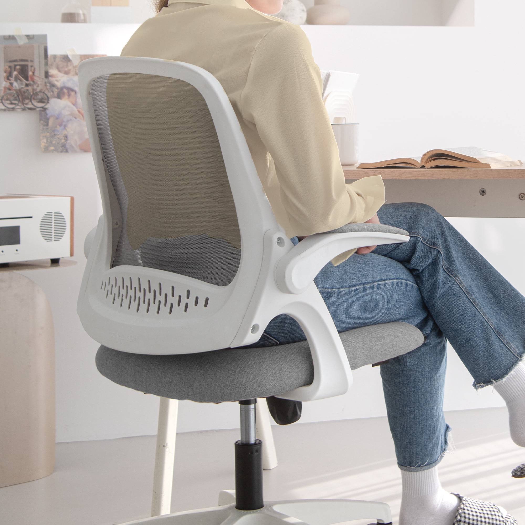 CELTOSS Ergonomic Office Chair, Flip-Up Arms, Adjustable Lumbar Support, Grey