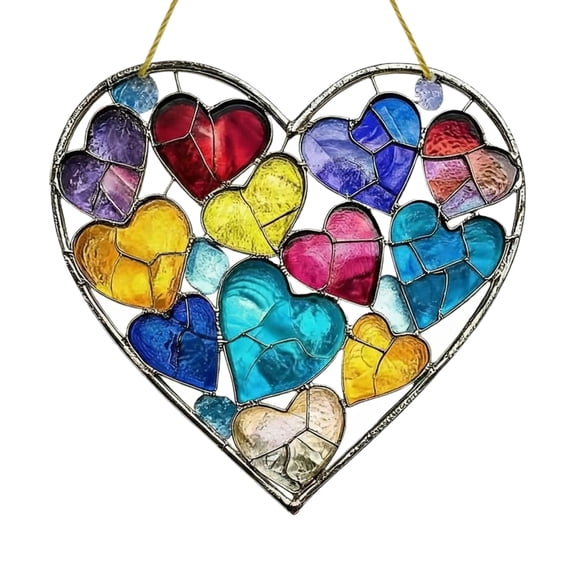 Acrylic Suncatcher Window Hanging Colorful Hearts Valentine Room Decor Housewarming Gift A