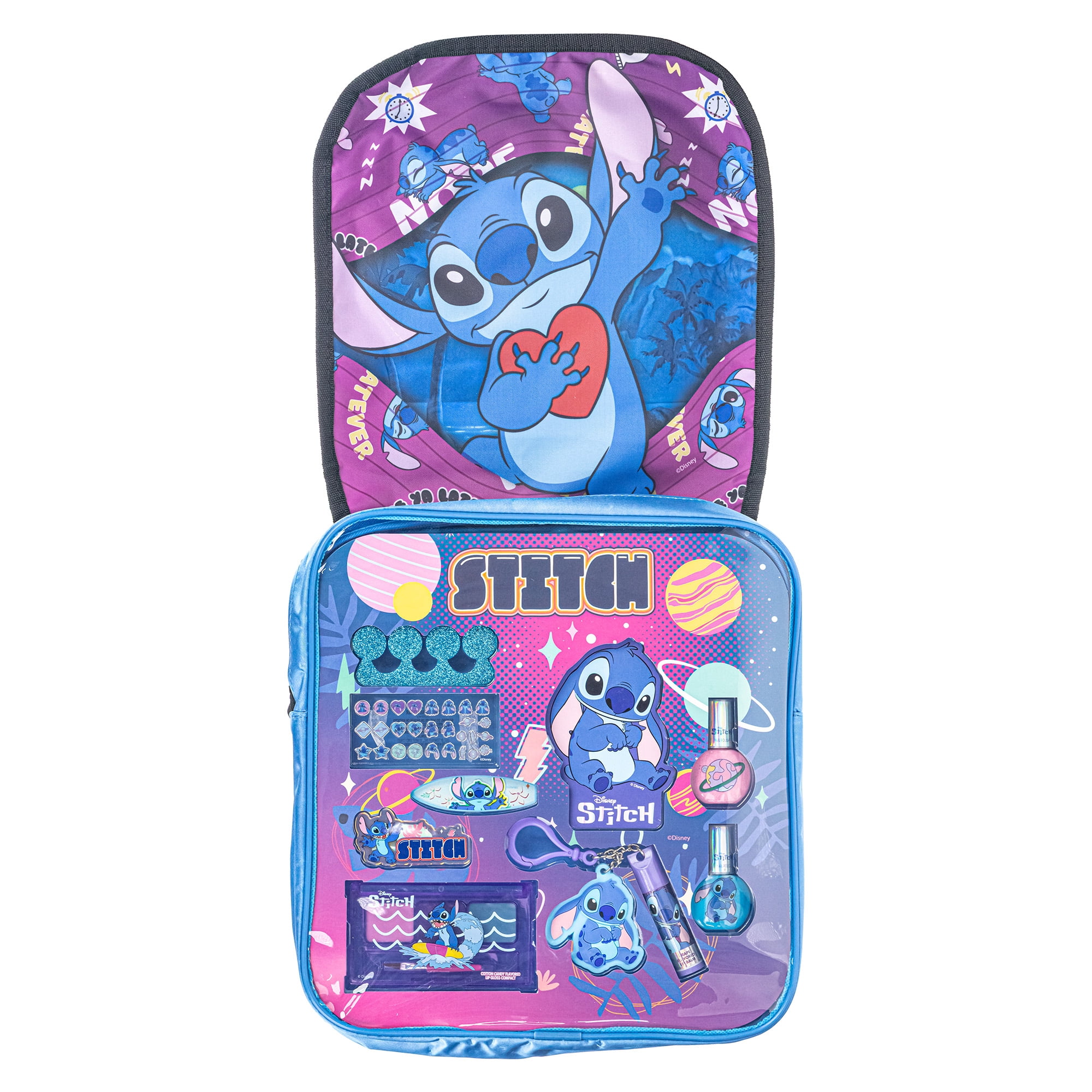 Disney Stitch Cosmetic Shoulder Bag, Makeup Filled Bag, Includes Lip, Nail, Hair Accessories, for Kids Ages 3+, 11 Pc