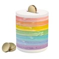 thumbnail image 1 of Pastel Piggy Bank, Wooden Planks in Rainbow Colors Rural Rustic Home Cottage Theme Summer Shades Print, Ceramic Coin Bank Money Box for Cash Saving, 3.6" X 3.2", Multicolor, by Ambesonne, 1 of 4