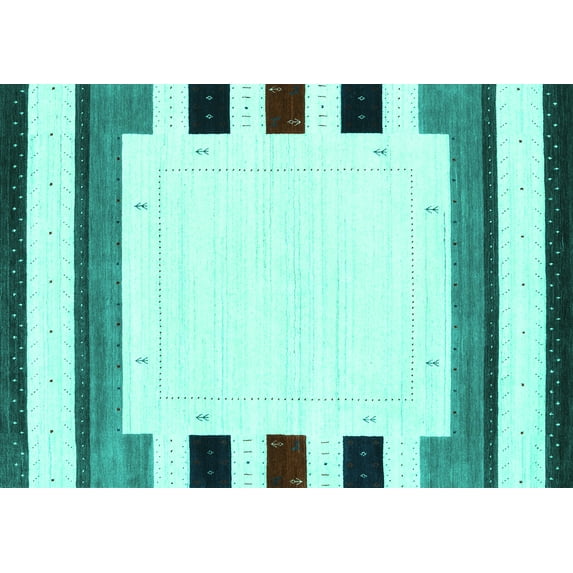 Ahgly Company Machine Washable Indoor Rectangle Solid Turquoise Blue Modern Area Rugs, 7' x 9'