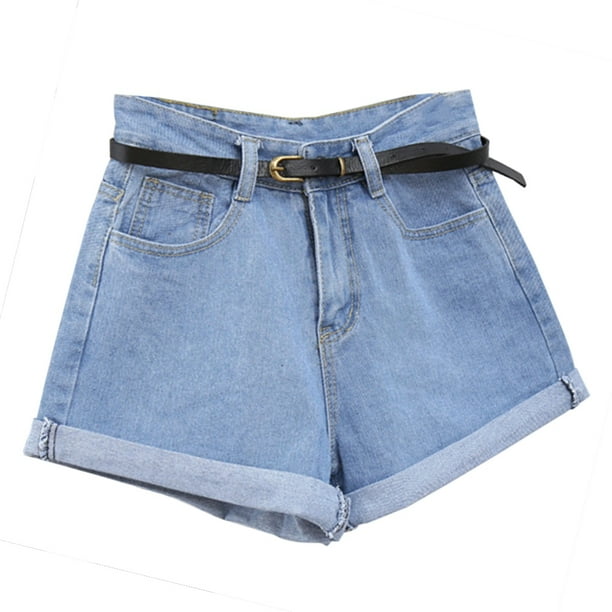 Women High Waisted Retro Jeans Shorts Rolled Denim Jean with Pockets