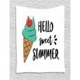 thumbnail image 1 of Hello Summer Tapestry, Hand Drawn Typography with Cherry Top Ice Cream, Wall Hanging for Bedroom Living Room Dorm Decor, 40W X 60L Inches, Seafoam Scarlet Pale Brown Charcoal Grey, by Ambesonne, 1 of 2