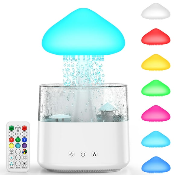 Cloud Humidifiers Rain Water Drip 450ML Mushroom Humidifiers with Remote Control 7 Colors Mood Light Air Humidifier Raindrop Humidifiers for Bedroom