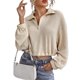 thumbnail image 4 of VISgogo - Polo de otoño para mujer, color sólido, solapa, cremallera, manga larga, jersey, tops para niñas, albaricoque VISgogo  moda, 4 of 7