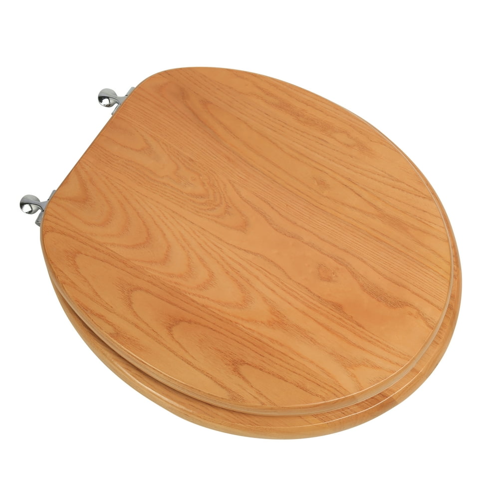 BathDecor Natural Red Oak Finish Designer Solid Round Oak Wood Toilet