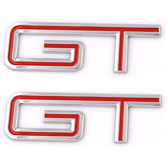 2x Metal GT Emblem Replacement For Mustang 5.0 V8 Sport Car Badge Sticker Decorative (Red-Chrome)