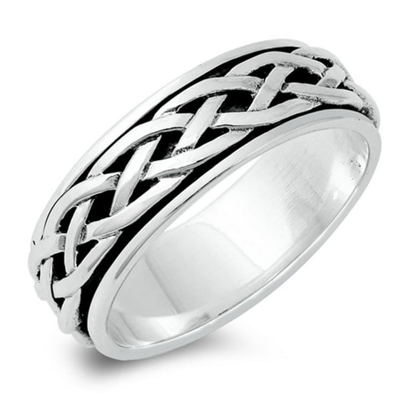 Spinner Men's Wedding Celtic Weave Ring .925 Sterling Silver Band Jewelry Female Male Unisex Size 5