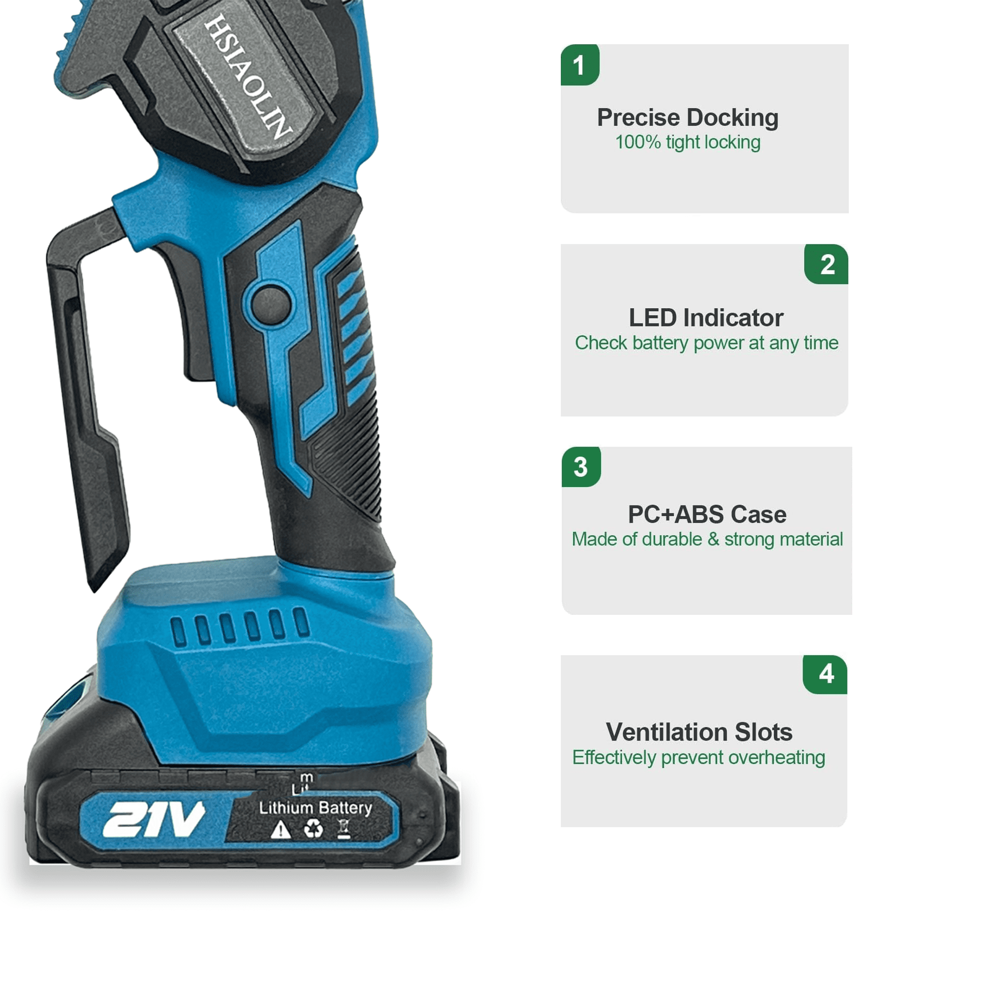 Mini Chainsaw, HSIAOLIN 6 Inch Cordless Portable Electric Chain Saw, Automatic Chain Oiler, One-Hand Handheld Lightweight, 2 Batteries& 2 Chains, Adjustable chain, Safety Lock, Blue