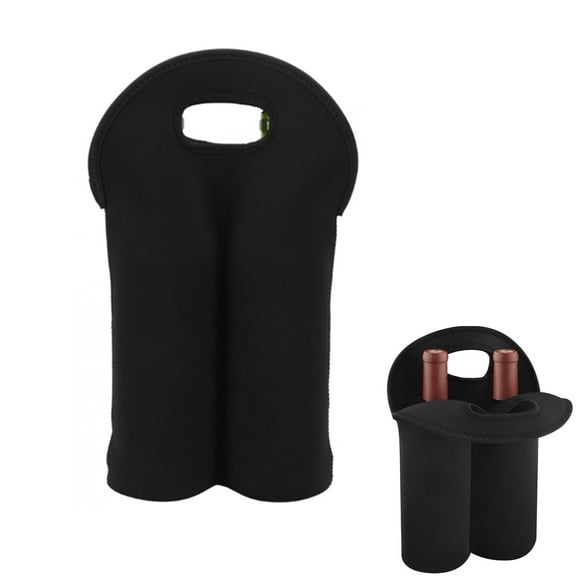 2 Bottle Wine Carrier Tote Bag for 750ML Wine Bottles, Neoprene Wine Bottle Travel Protector Bags, Reusable Insulated Wine Bag Tote Gift Bags for Travel/Restaurant/Party/Beach/Christmas, Dark Black