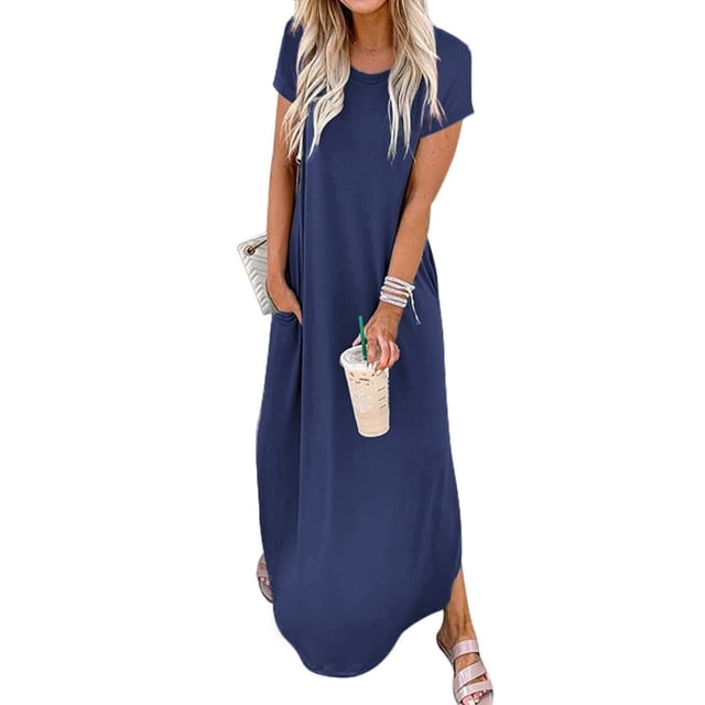 Vestido Jeqeocafy maxi holgado de manga corta para mujer, casual, casual
