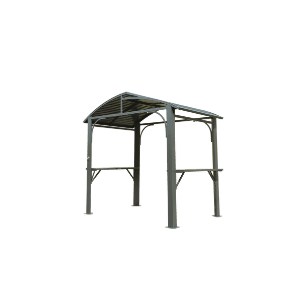 8x5FT Arc Roof, Grill Canopy for Outdoor Grill w/Double Galvanized Steel Roof and 2 Side Shelves, BBQ Gazebo Grill Tent for Patio Garden Backyard, Grey