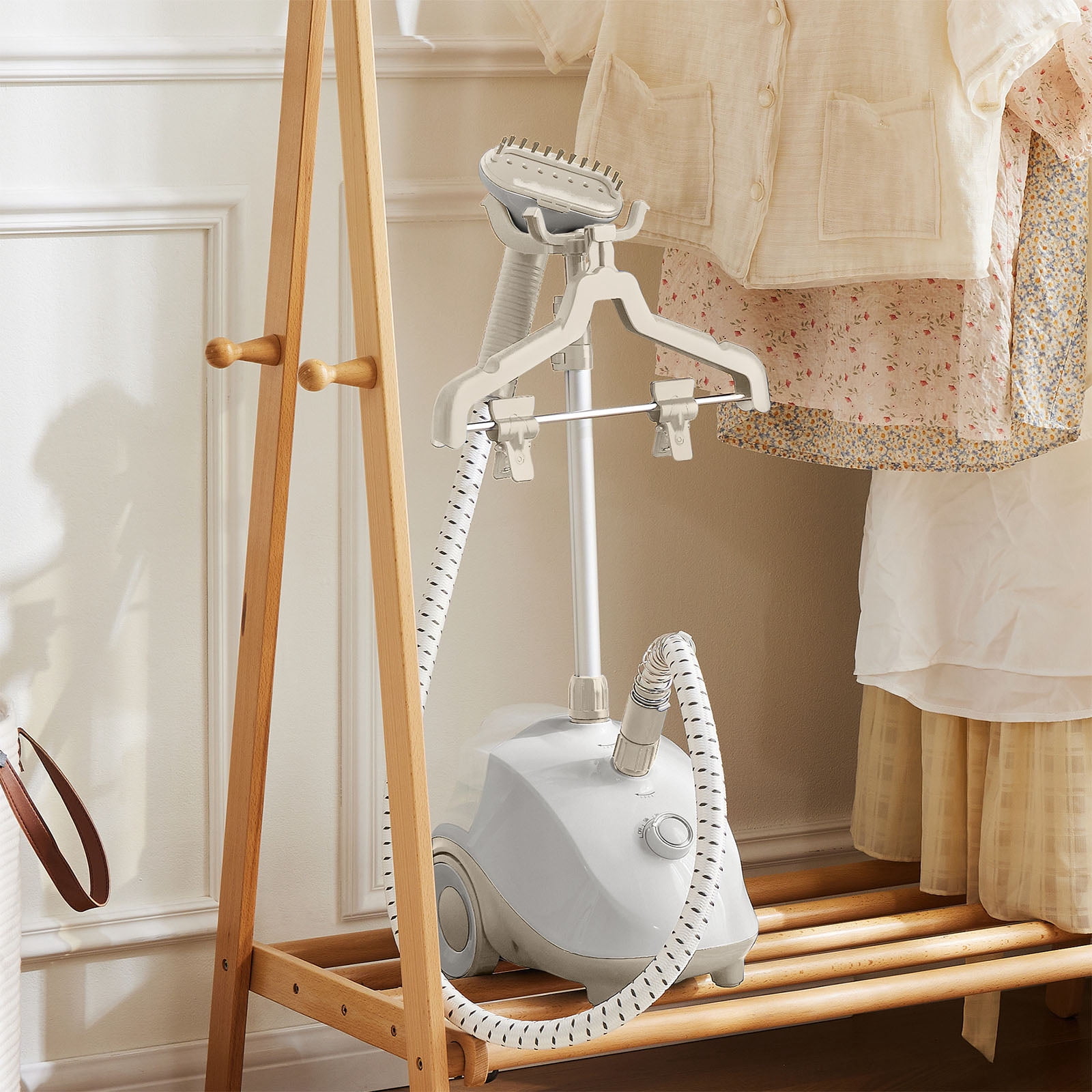 Casabay Standing Garment Steamer for Clothes, 1500W Steam Ironing Machine with Wheels, Adjustable Telescopic Stand & 1.7L Water Tank, Light Gray