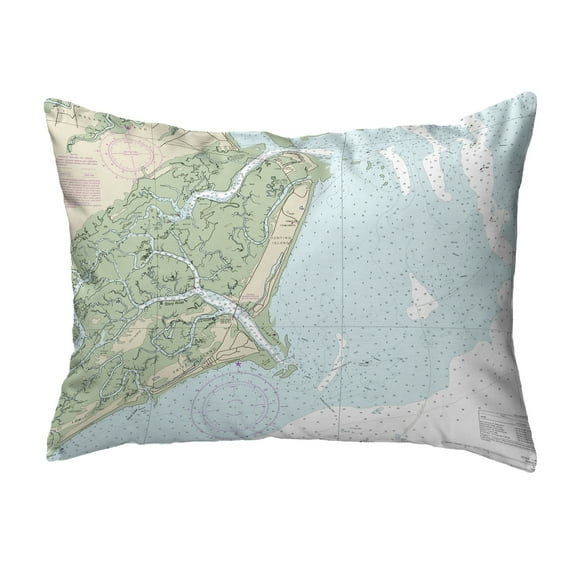 Betsy Drake Interiors Fripp Island, SC Nautical Map Noncorded Indoor/Outdoor Pillow 11x14