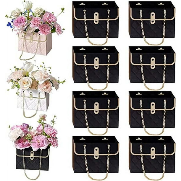 Zhuge Caja de regalo de papel con flores, 8 unidades, bolsas para ramos, caja de flores con asa, cajas de flores para el día de San Valentín, bolsas para envolver regalos (negro)