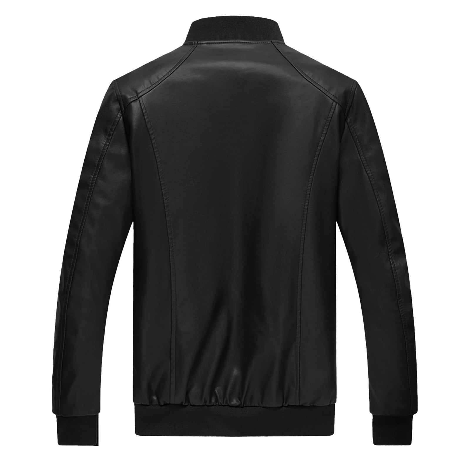 HAiming Men's Leather Jacket 2025 Trendy Round Neck Long Sleeve Zip up Coats Fall Winter Plus Size Casual Outerwear